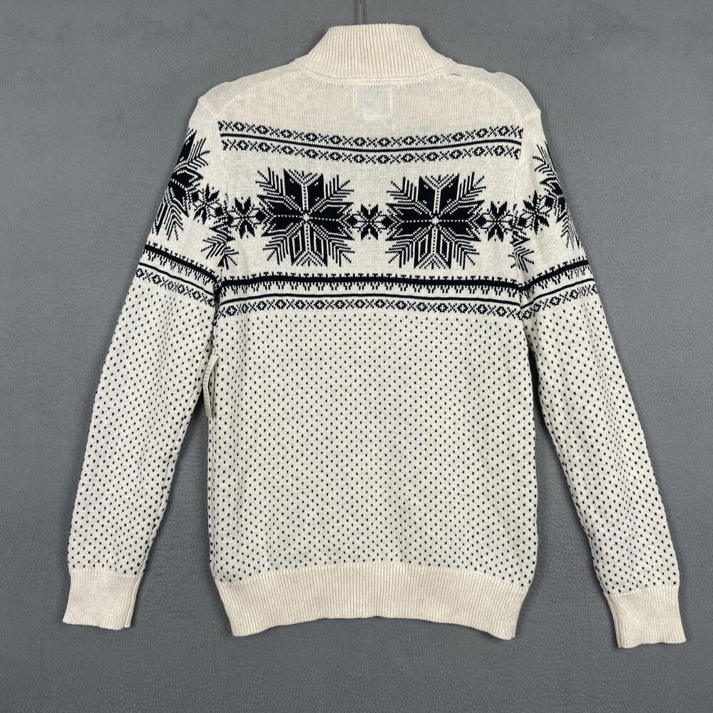 Aspen Sweater Mens Small White Navy Half Zip Pullover Snowflake Fair Isle Winter - Picture 3 of 15